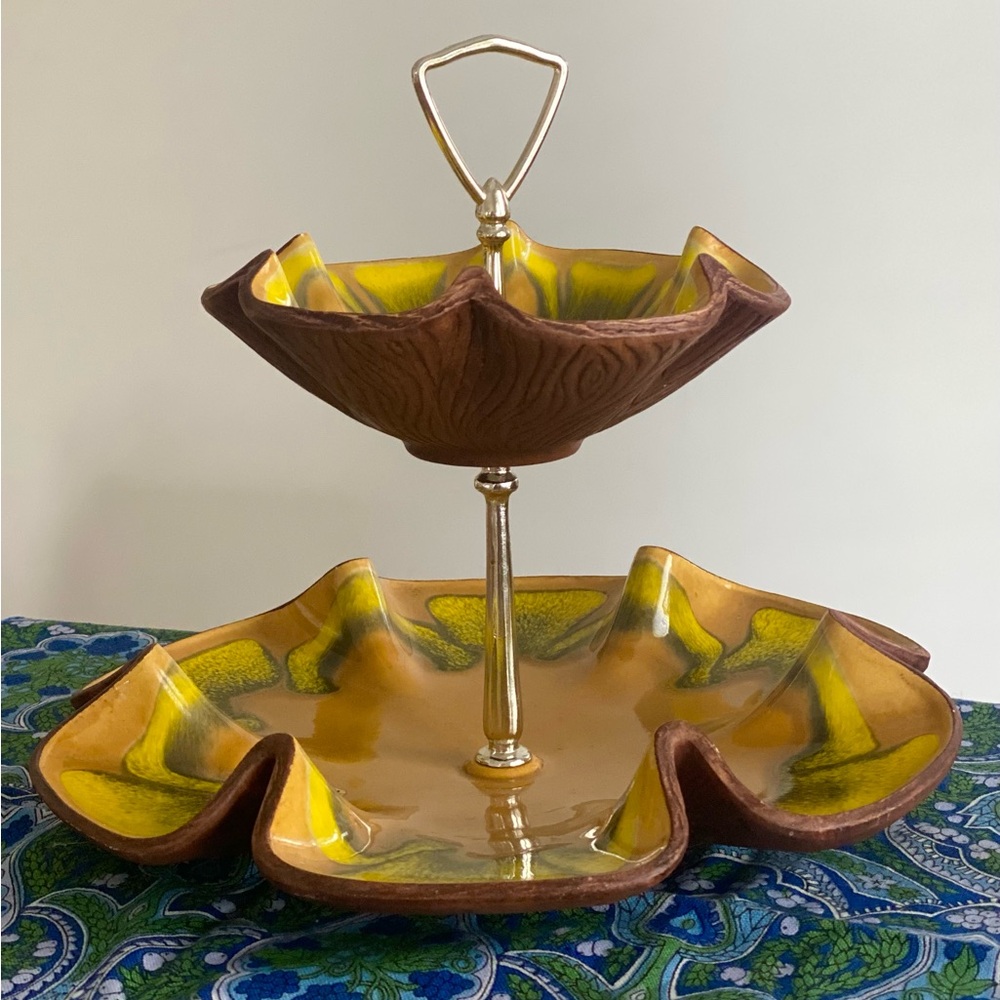 Vintage Mid-Century California Pottery Sequoia Ware 2-Tier Serving Tray - Picture 3 of 4